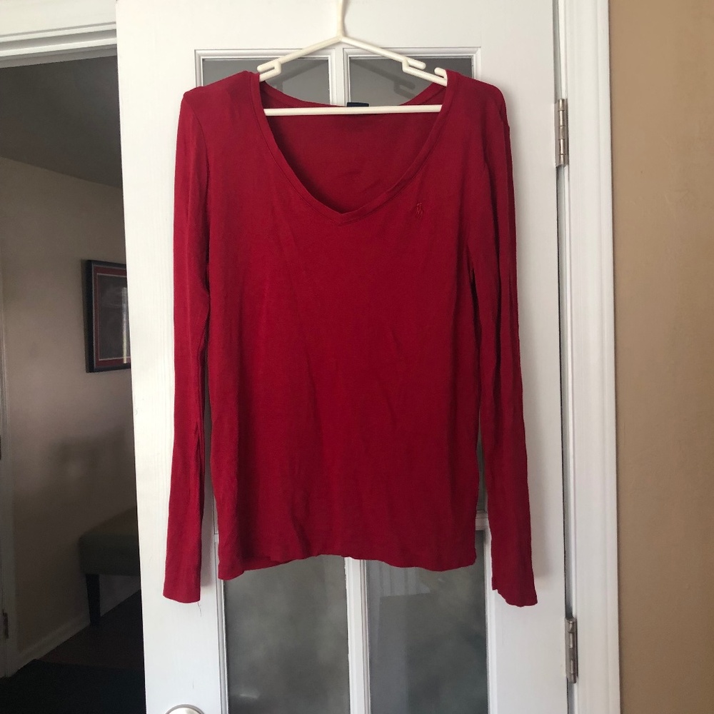 RALPH LAUREN SPORT TOP V NECK RED